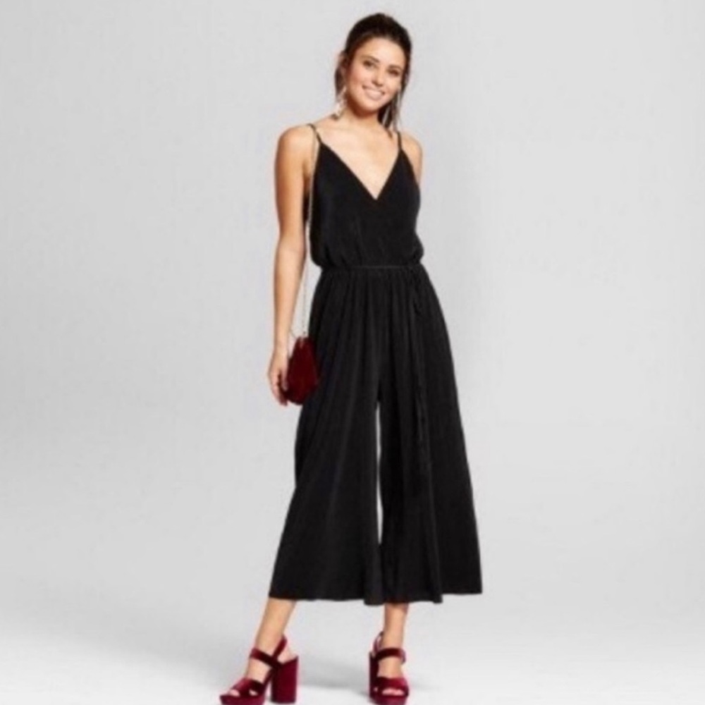 Black Cropped Wide Leg Jumpsuit